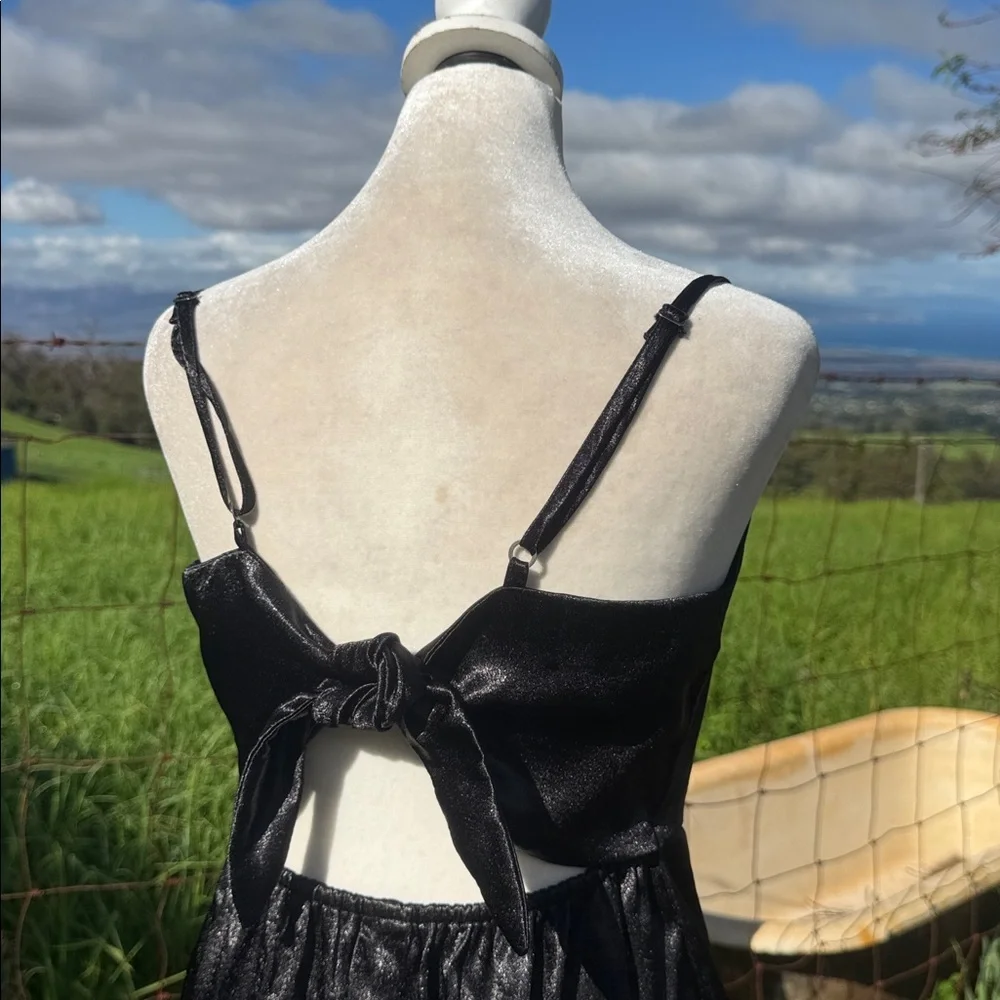 Wild Fable Black Cowl neck Mini Satin Tie Back Slip Dress Y2K M
